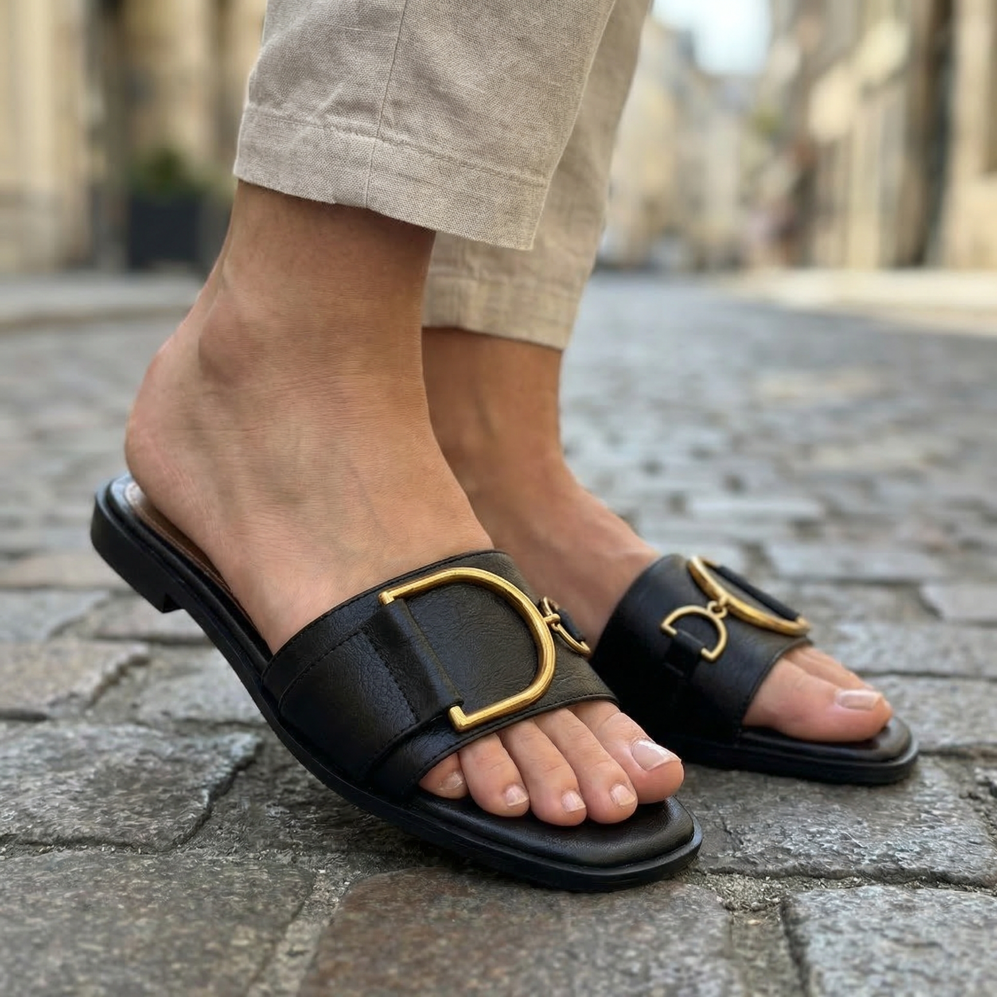 Aurelia Leather Slide Sandals