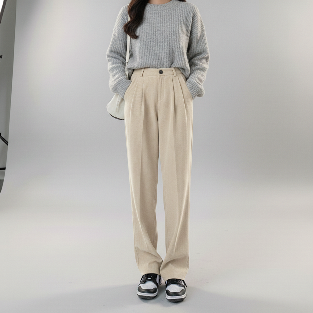 Women's Elara Luxe Corduroy Pants - High Waist Straight Leg Trousers
