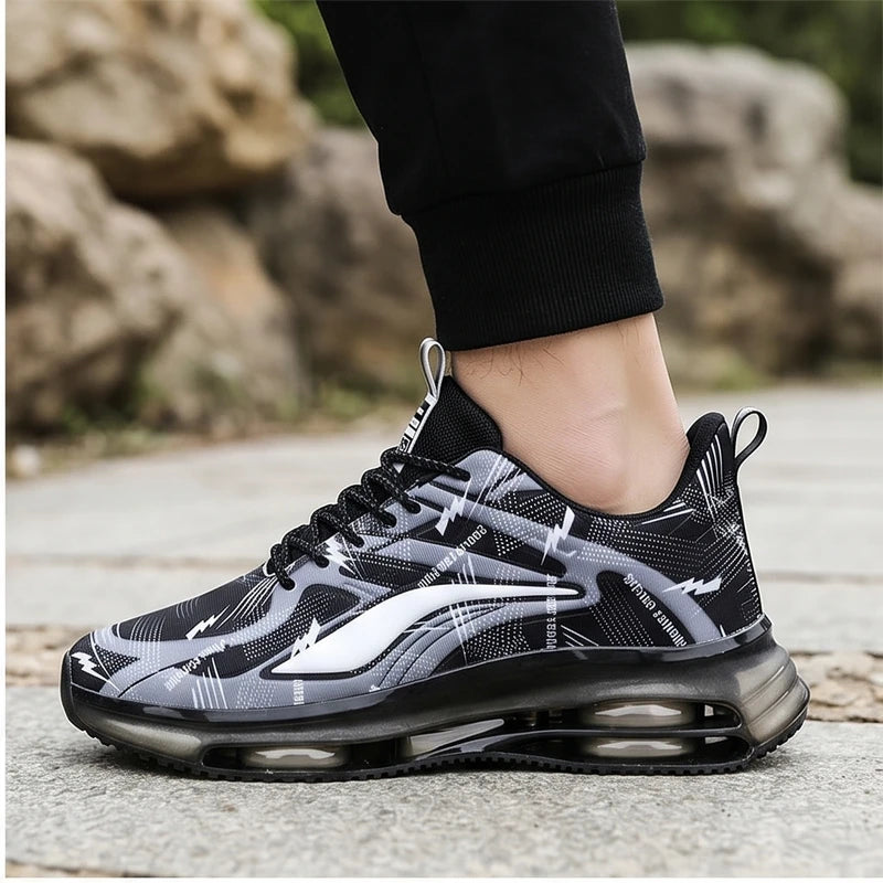 Model wearing Heise Men's Fashionable Basketball Shoes, with Air Cushioning, Comfortable and Non-Slip, Breathable and Shock-Absorbing, Suitable for Men's Outdoor Activities outdoors - 2