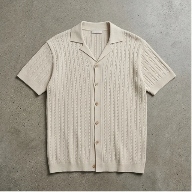 Khaki Ice Silk Polo Shirt Men's Short Sleeve Knitted Button up Collar Business Casual Summer Fashion Lightweight Breathable flat lay product photo