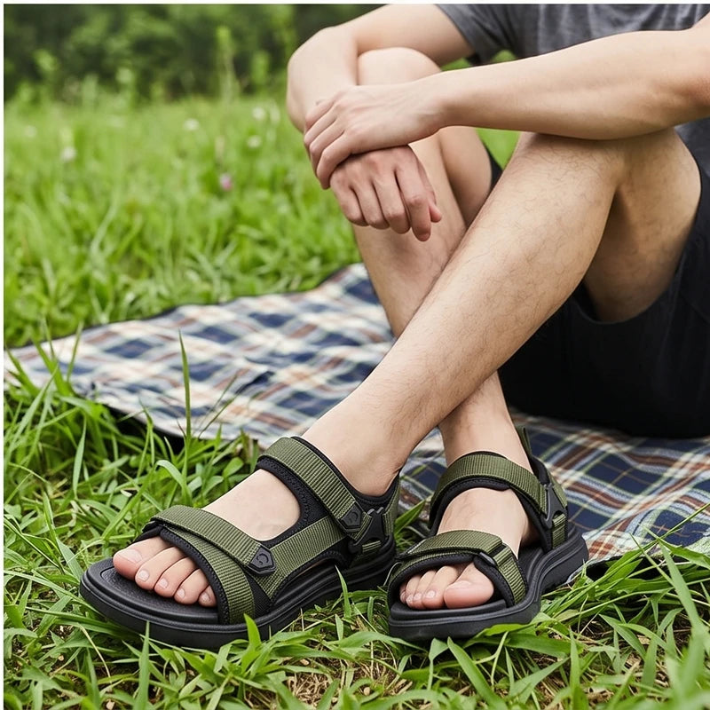 Model wearing Green Ashford Sport Sandals outdoors - 3