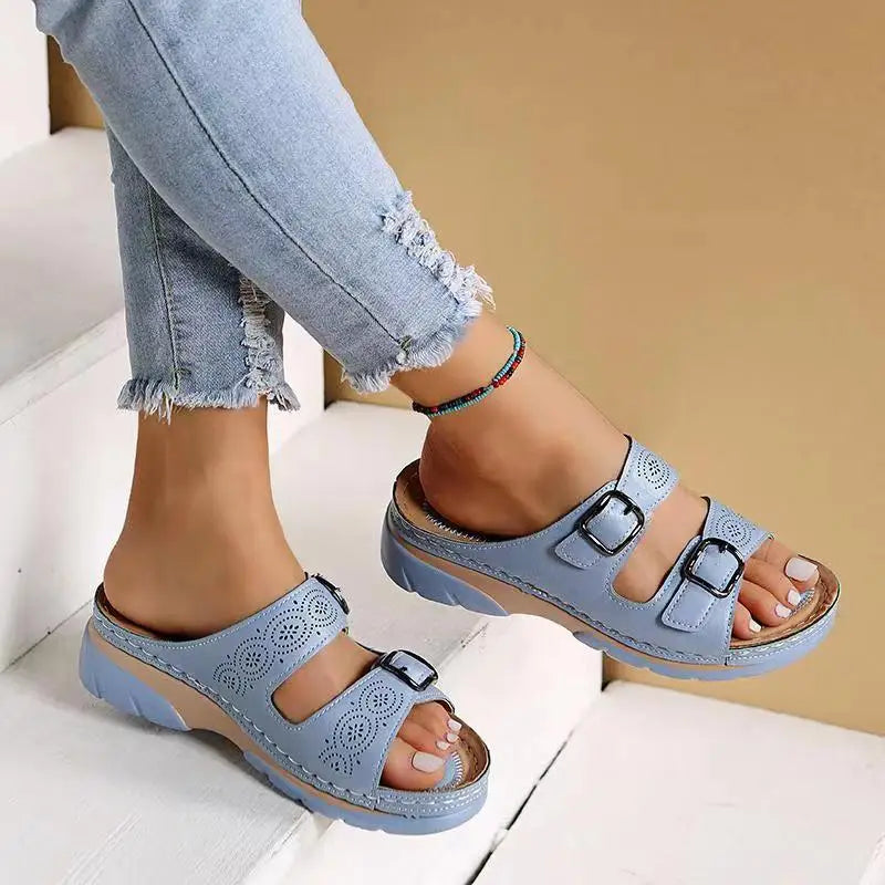 Malia Leather Wedge Slide Sandals