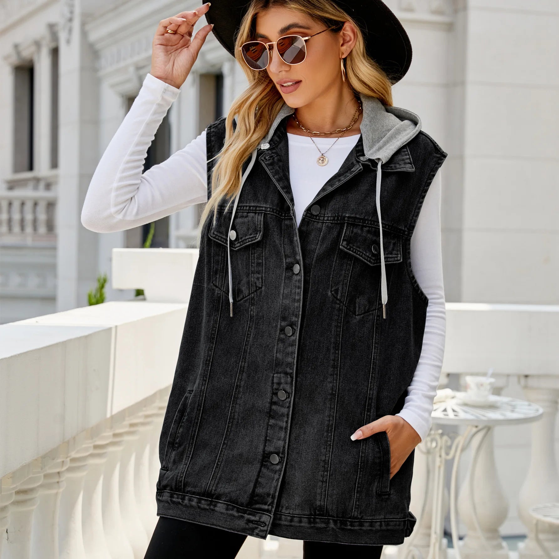 AVERY HOODED DENIM VEST