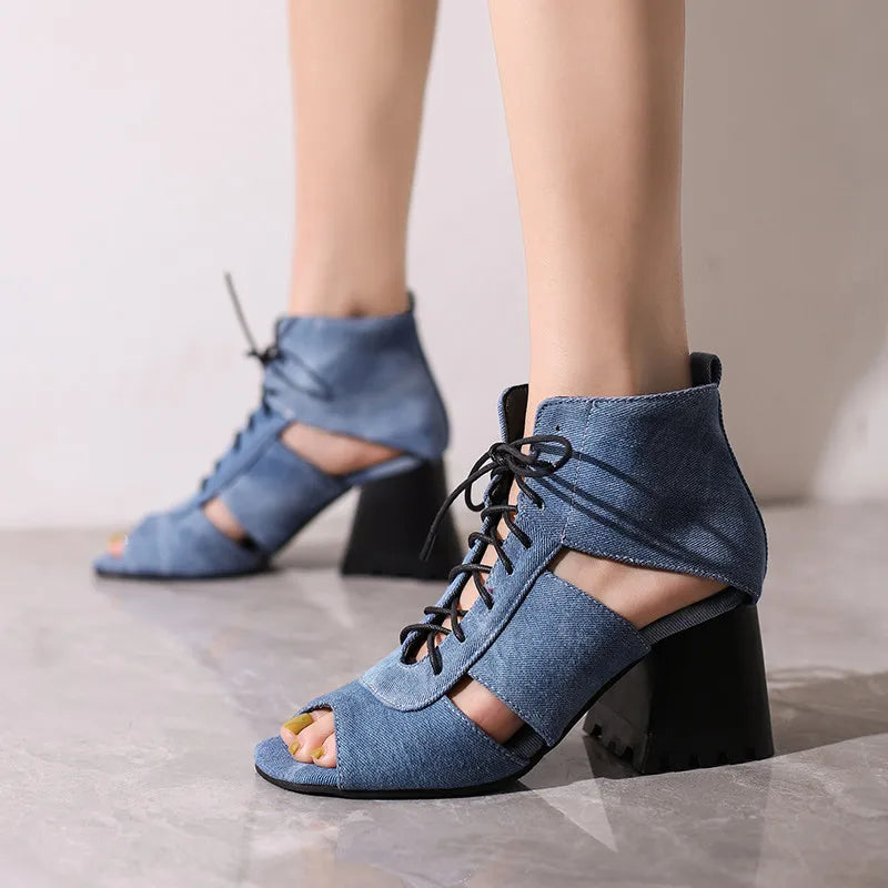 Marlowe Denim Gladiator Heels