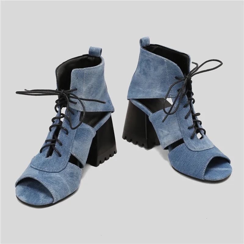 Marlowe Denim Gladiator Heels