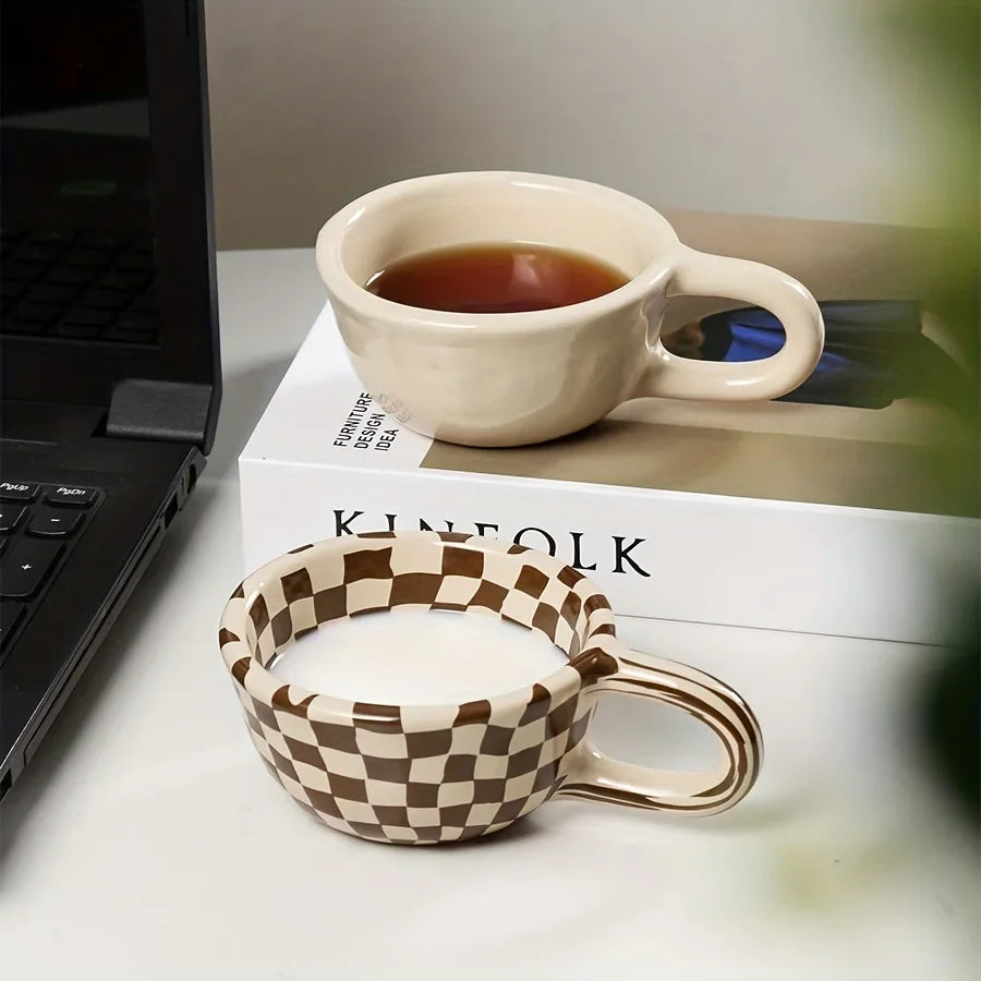 CERAMIC CHECKERED COFFEE CUPS