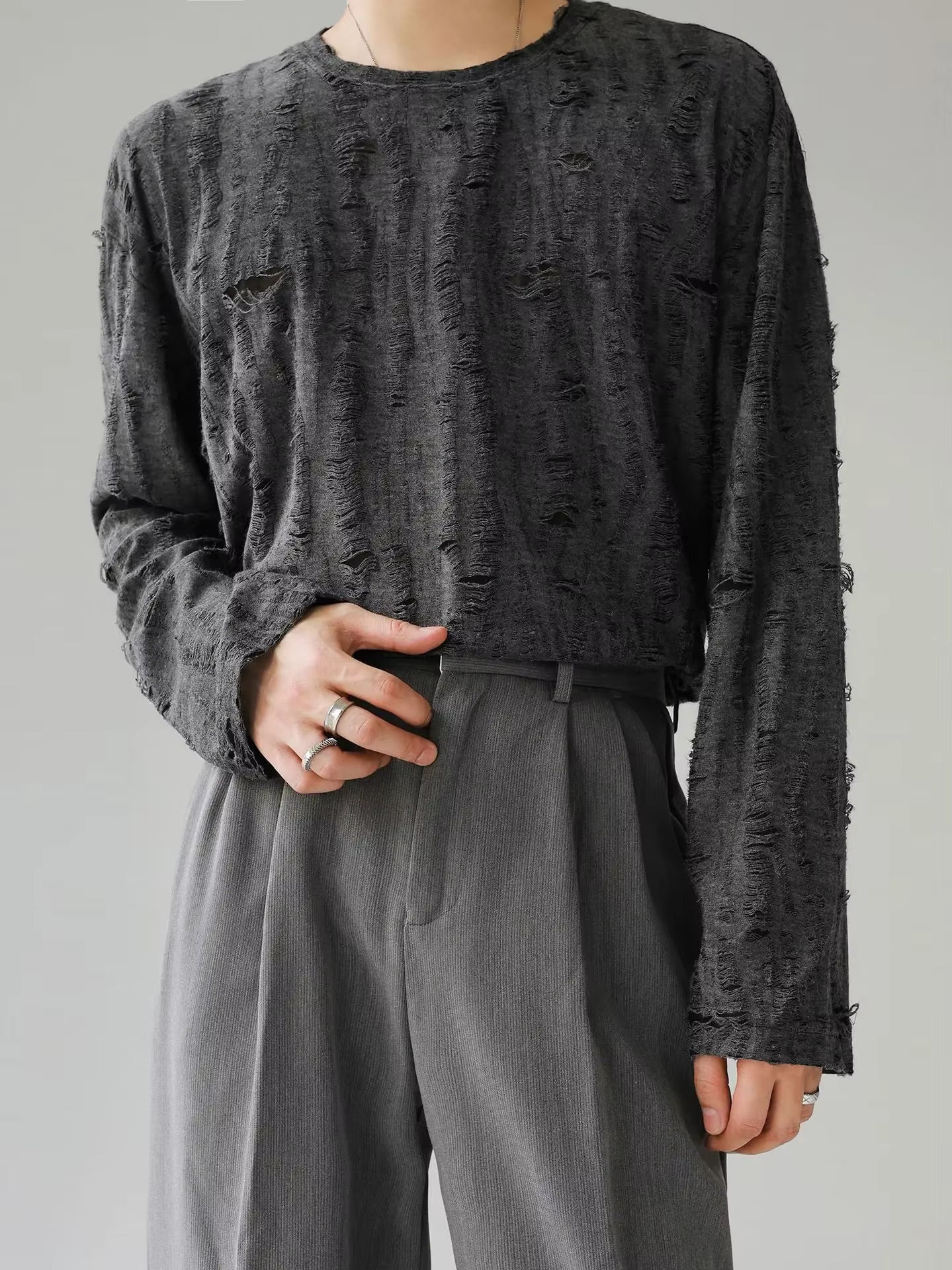 Veil Distressed Long Sleeve Shirt