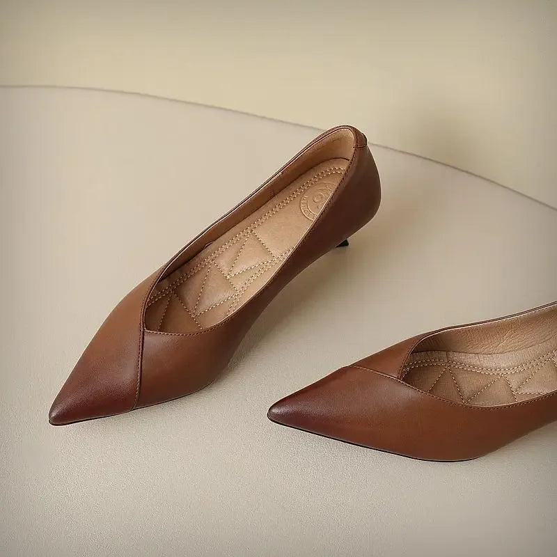 Pair of brown pointed-toe shoes on a light background