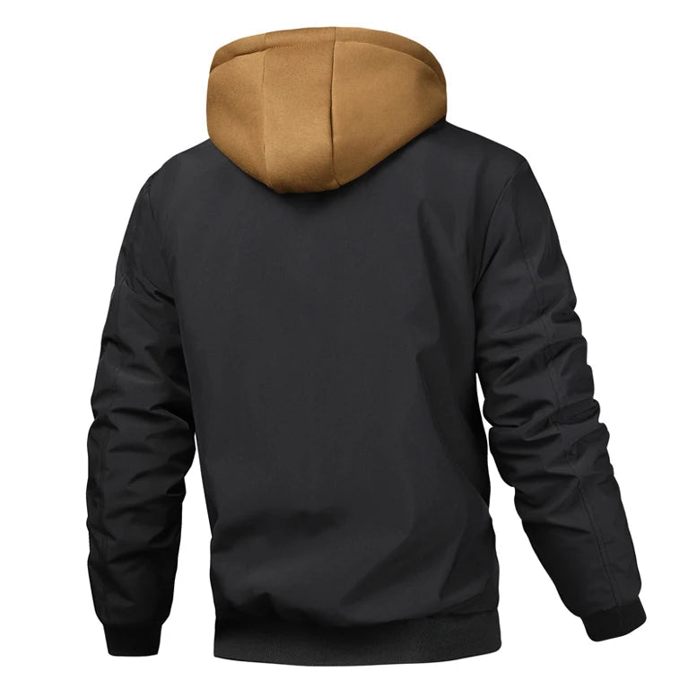 Black hoodie with a brown hood on a white background