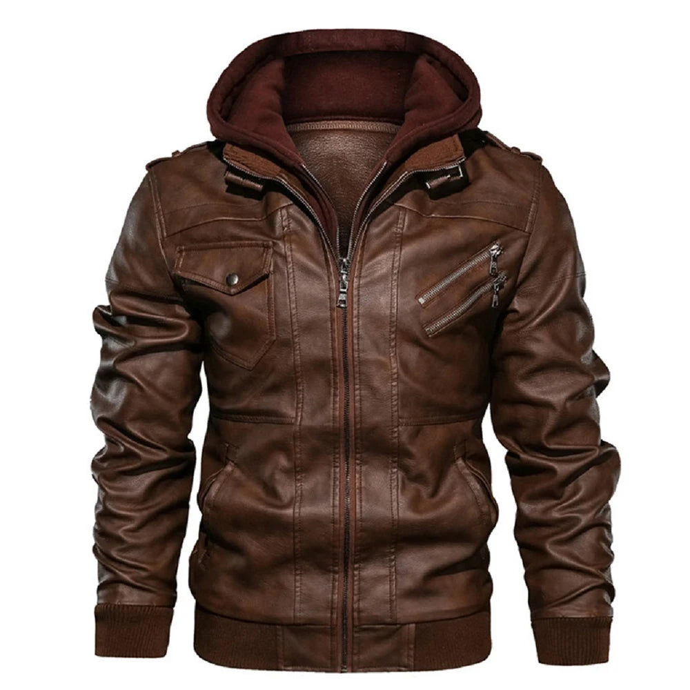 Reid Moto Leather Detachable Hood Jacket