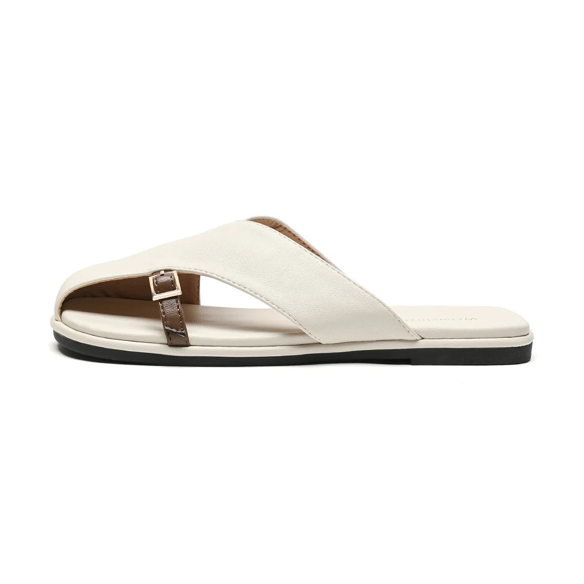 White sandal with a strap on a white background