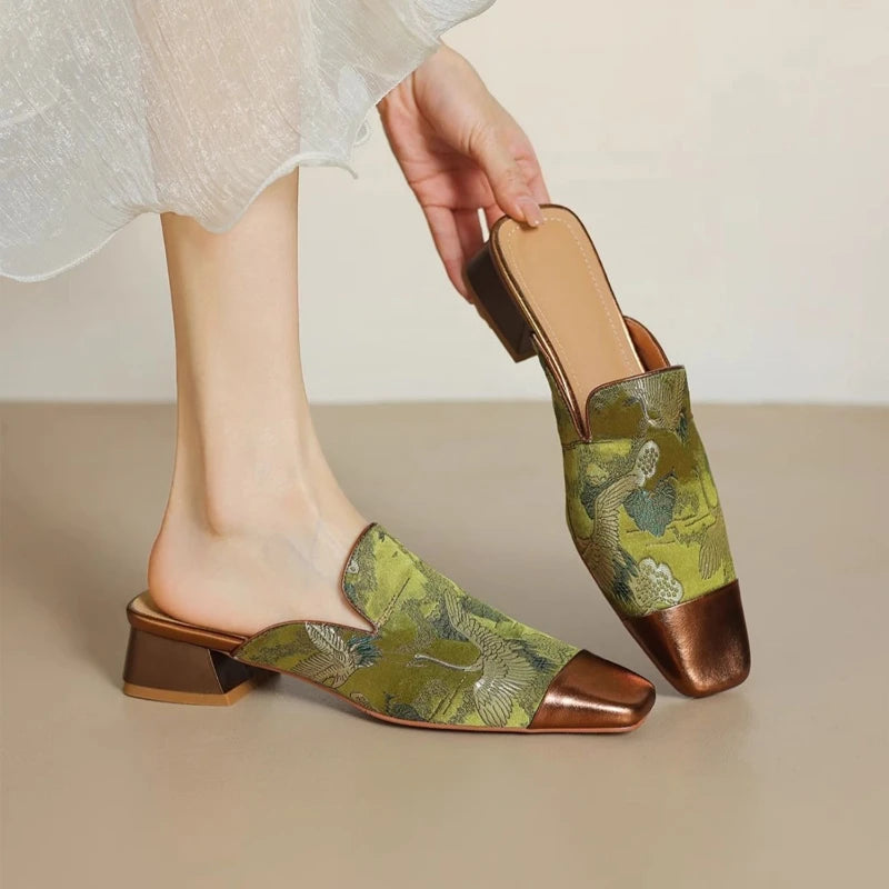 Oriole Brocade Square Toe Mules