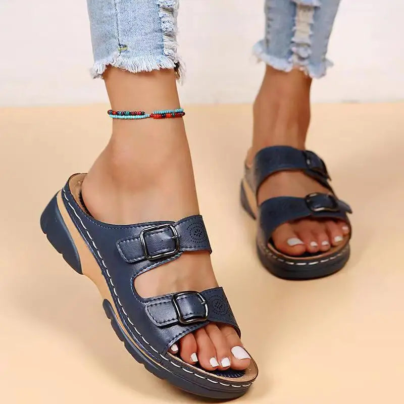 Malia Leather Wedge Slide Sandals