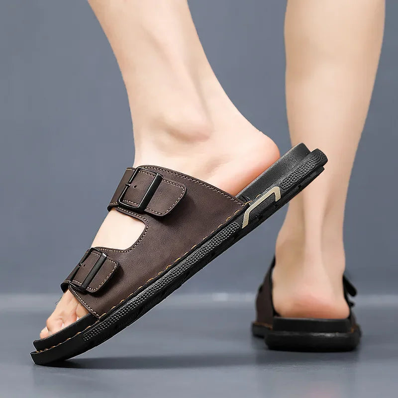 Ashford Black Dual Buckle Slide Sandals