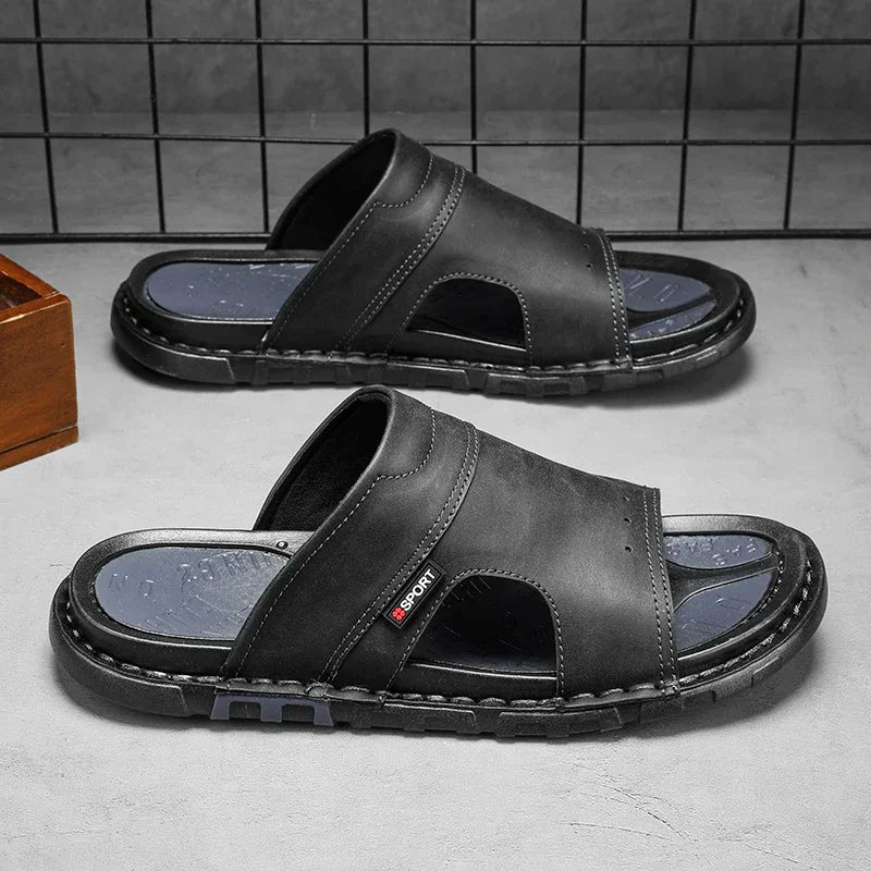 Kieran Brown Leather Slide Sandals