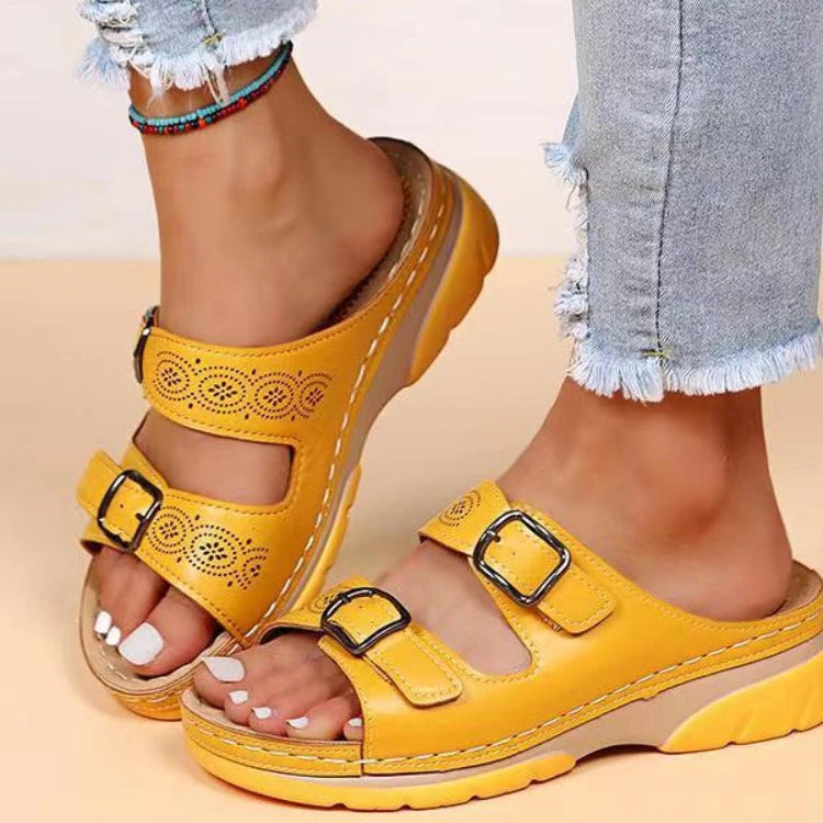 Malia Leather Wedge Slide Sandals