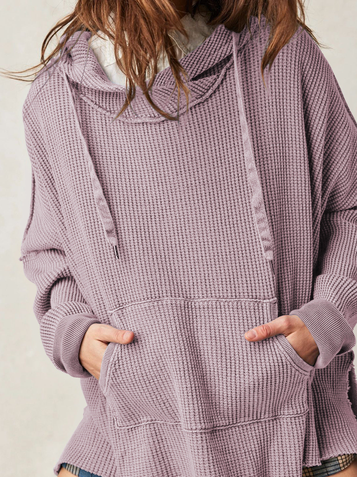 OVERSIZED WAFFLE-KNIT HOODIE