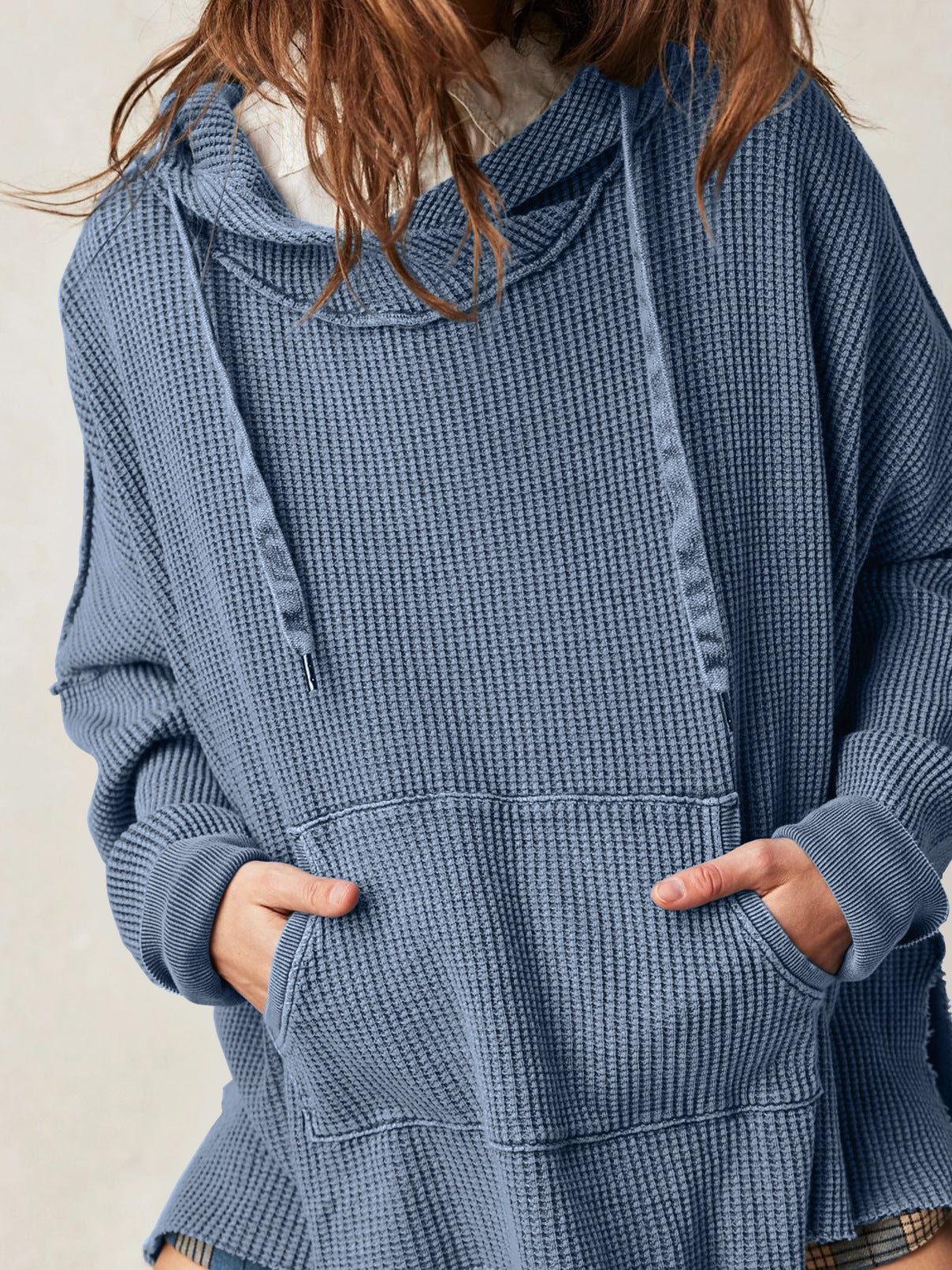 OVERSIZED WAFFLE-KNIT HOODIE