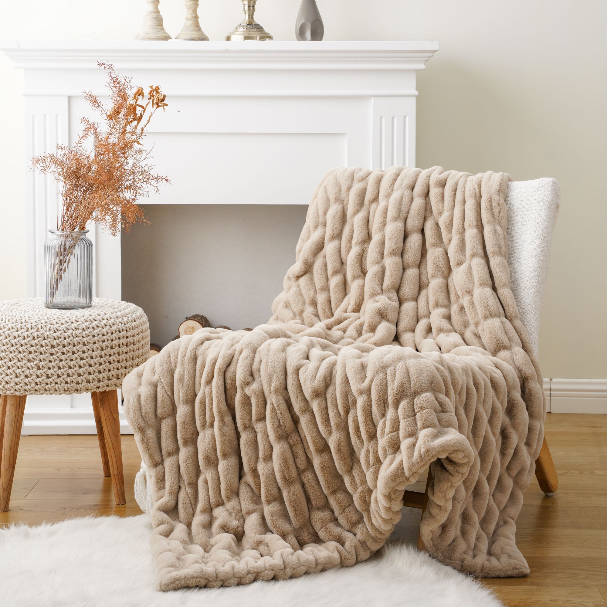 SOFT LUXE RABBIT FUR THROW BLANKET