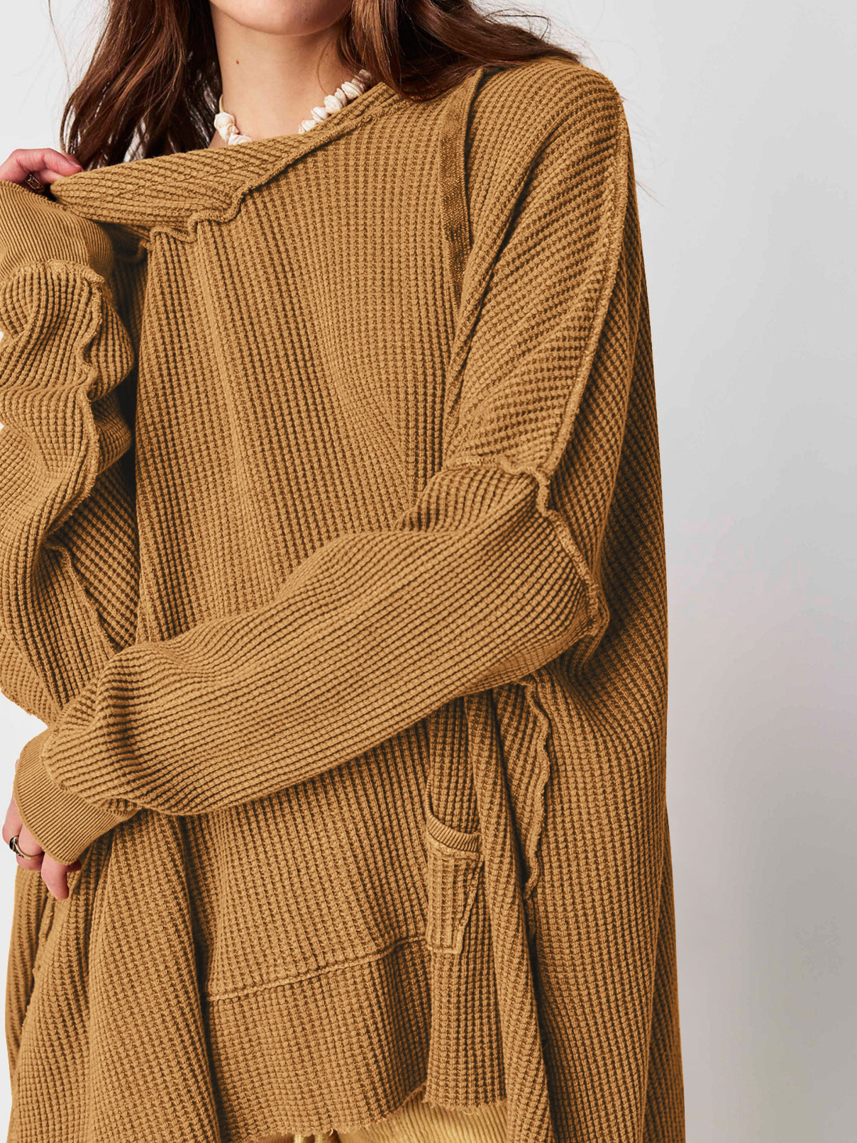 OVERSIZED WAFFLE-KNIT HOODIE