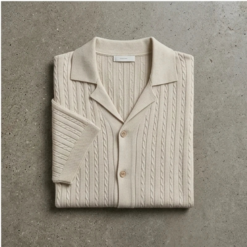 Khaki Ice Silk Polo Shirt Men's Short Sleeve Knitted Button up Collar Business Casual Summer Fashion Lightweight Breathable flat lay product photo - 3