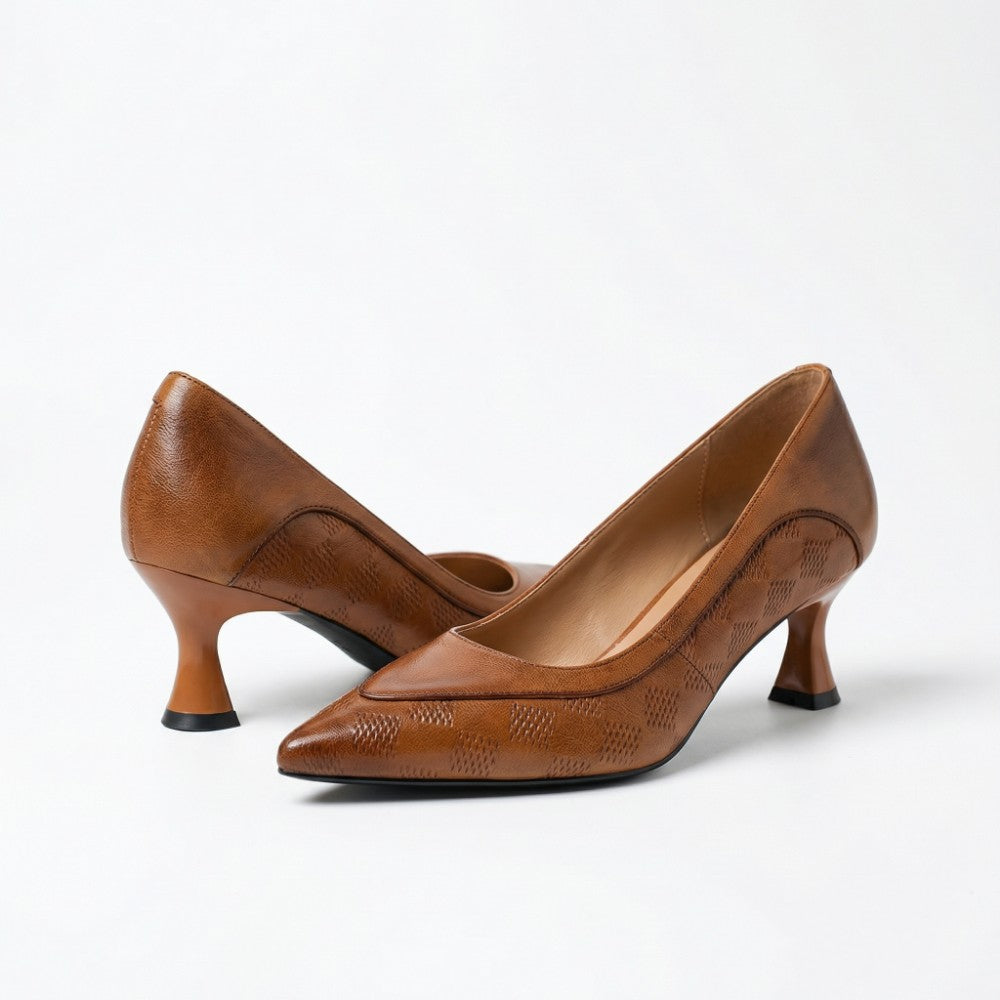 Amara Genuine Leather Kitten Heel Pumps